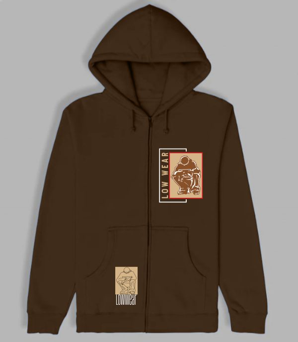 Low wear Brown logo Cotton zip Hoodie