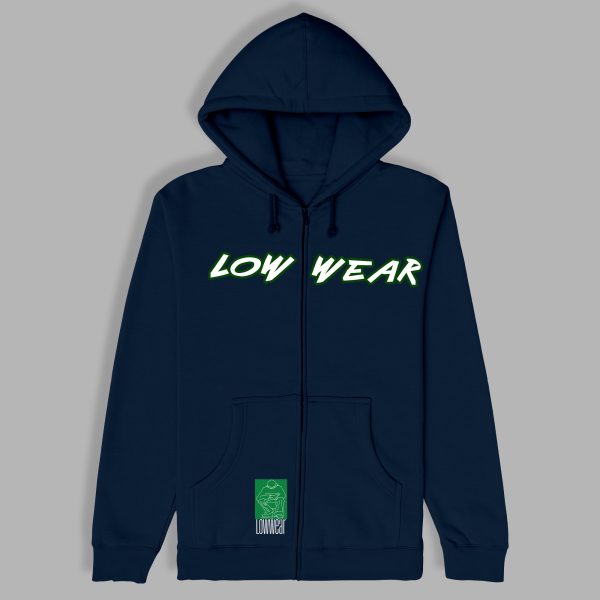Low wear slanted green Cotton zip Hoodie