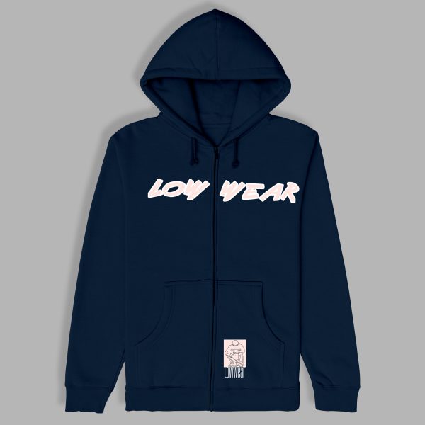 Low wear slanted pink Cotton zip Hoodie