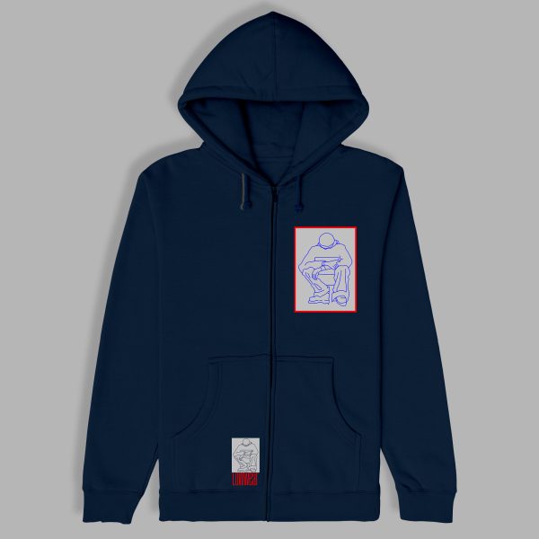Low wear Blue logo Cotton zip Hoodie
